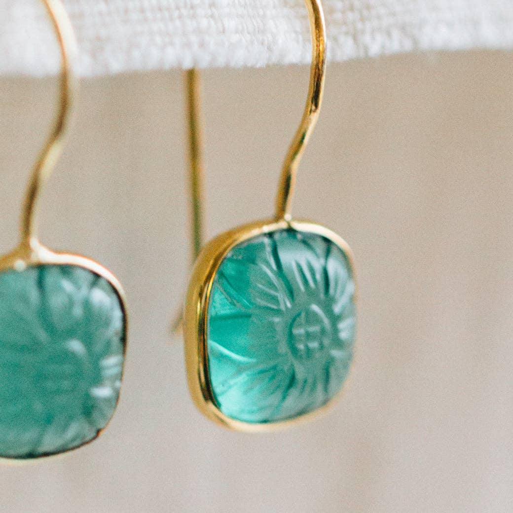 Lalita Teal Daisy Dangle Earrings