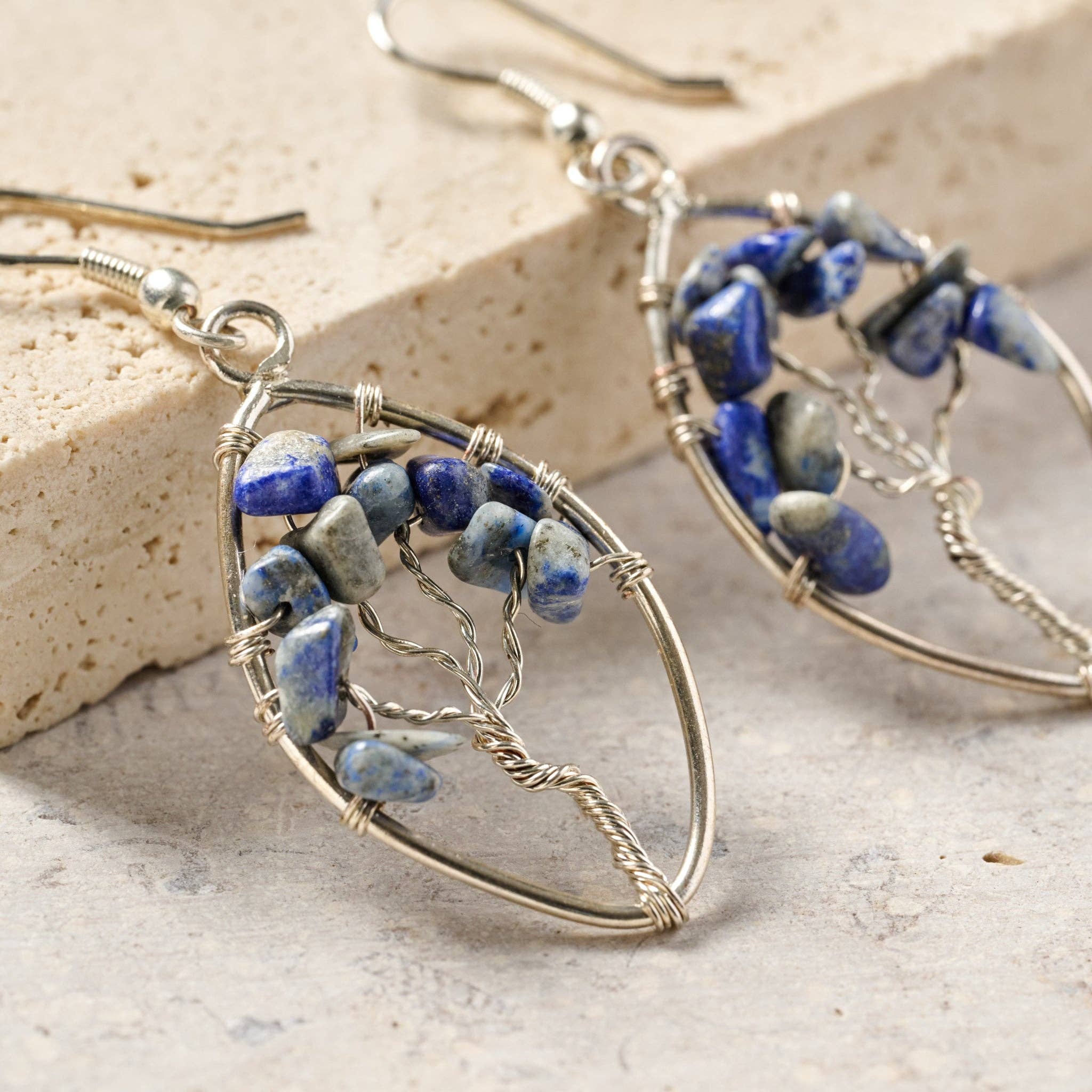 Lapis Tree Drop Earrings