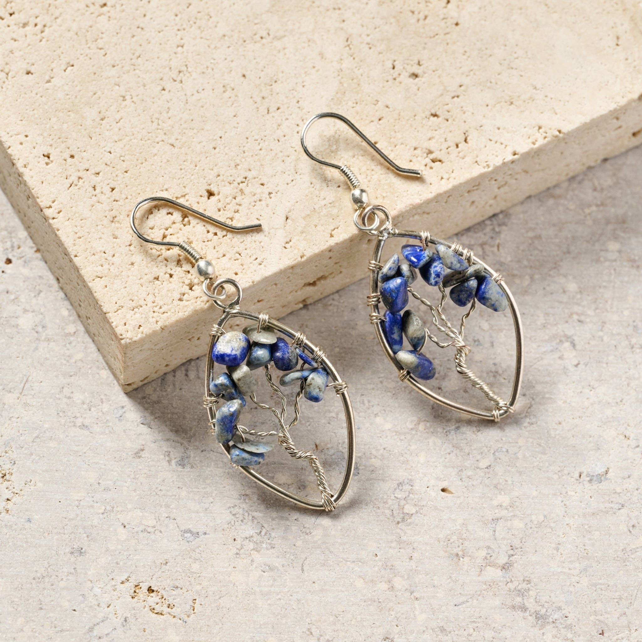 Lapis Tree Drop Earrings