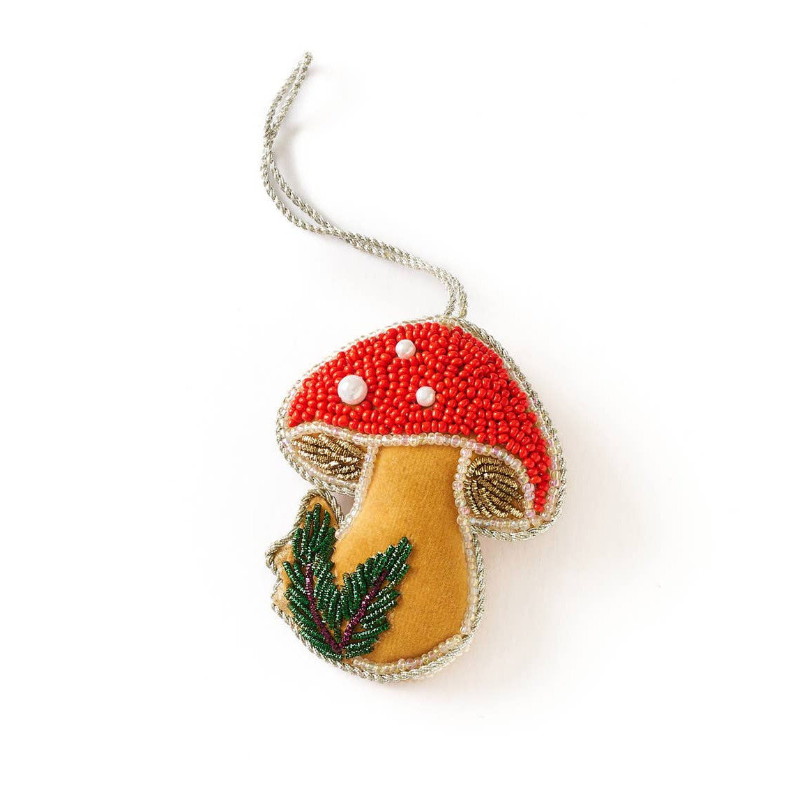 Larissa Plush Mushroom Beaded Felt Ornament - Embroidered