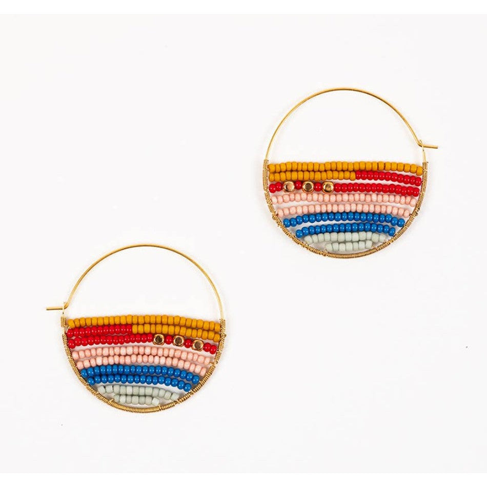 Layered Stripes Bead Hoop Earrings- Assorted Colors