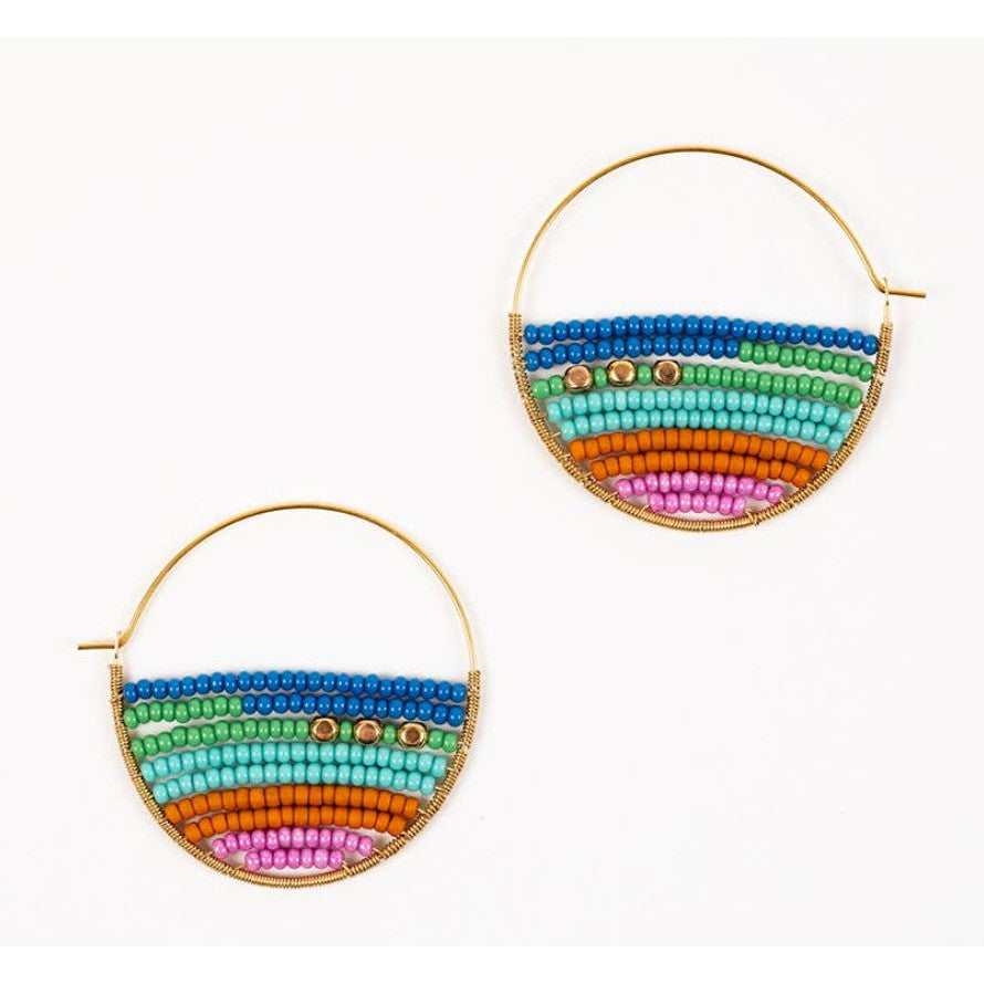 Layered Stripes Bead Hoop Earrings- Assorted Colors