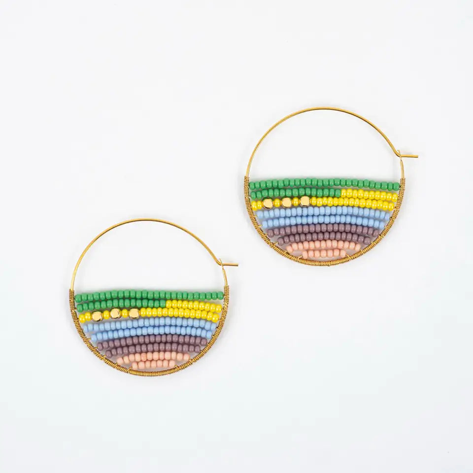 Layered Stripes Bead Hoop Earrings- Assorted Colors