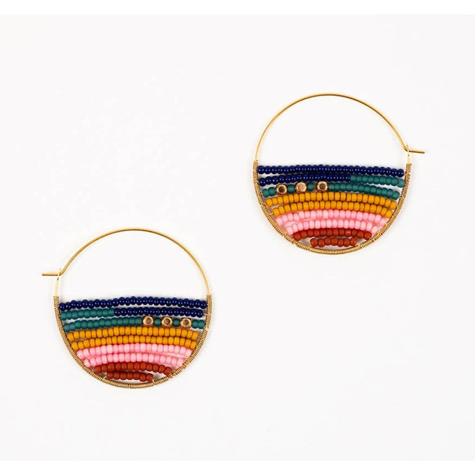 Layered Stripes Bead Hoop Earrings- Assorted Colors