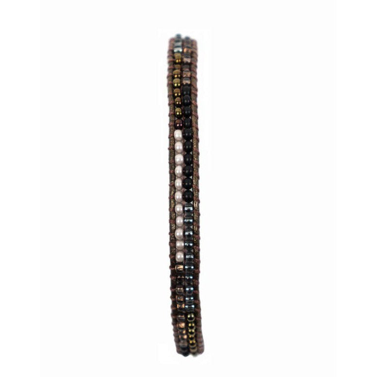 Layered Stripes Bead and Leather Bracelet- Assorted Colors