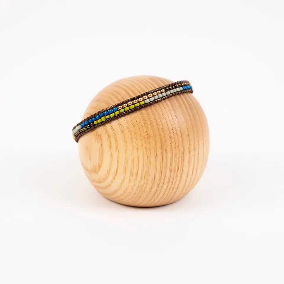 Layered Stripes Bead and Leather Bracelet- Assorted Colors