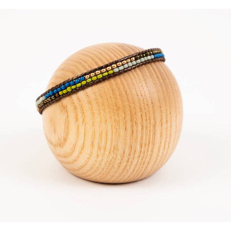 Layered Stripes Bead and Leather Bracelet- Assorted Colors