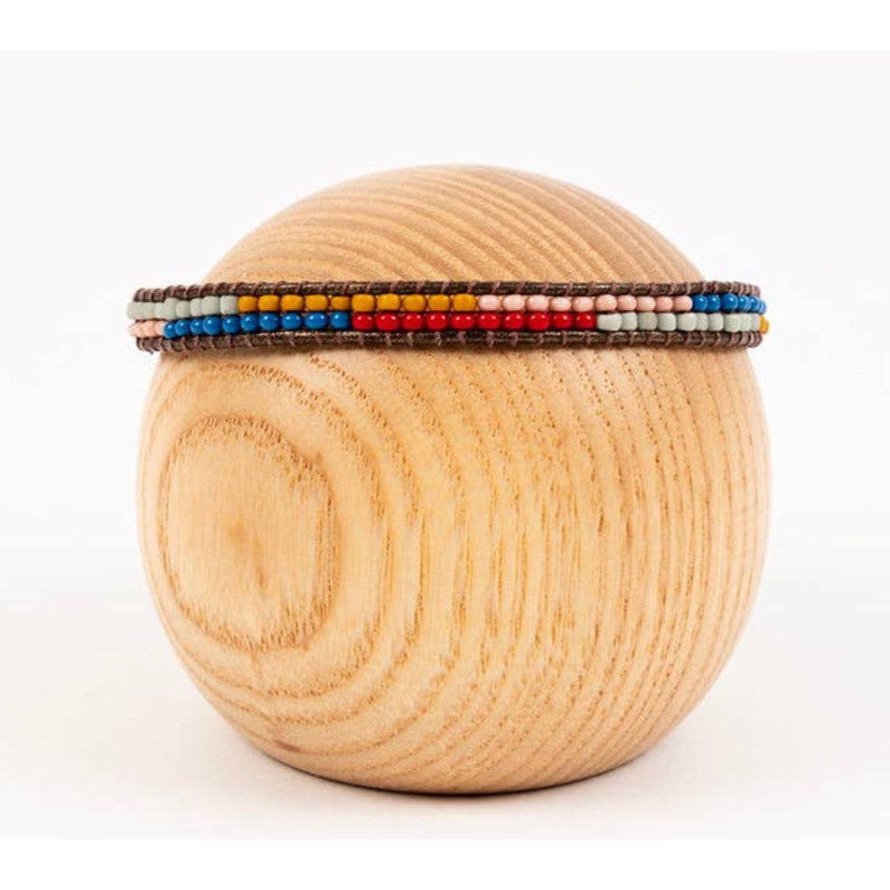 Layered Stripes Bead and Leather Bracelet- Assorted Colors