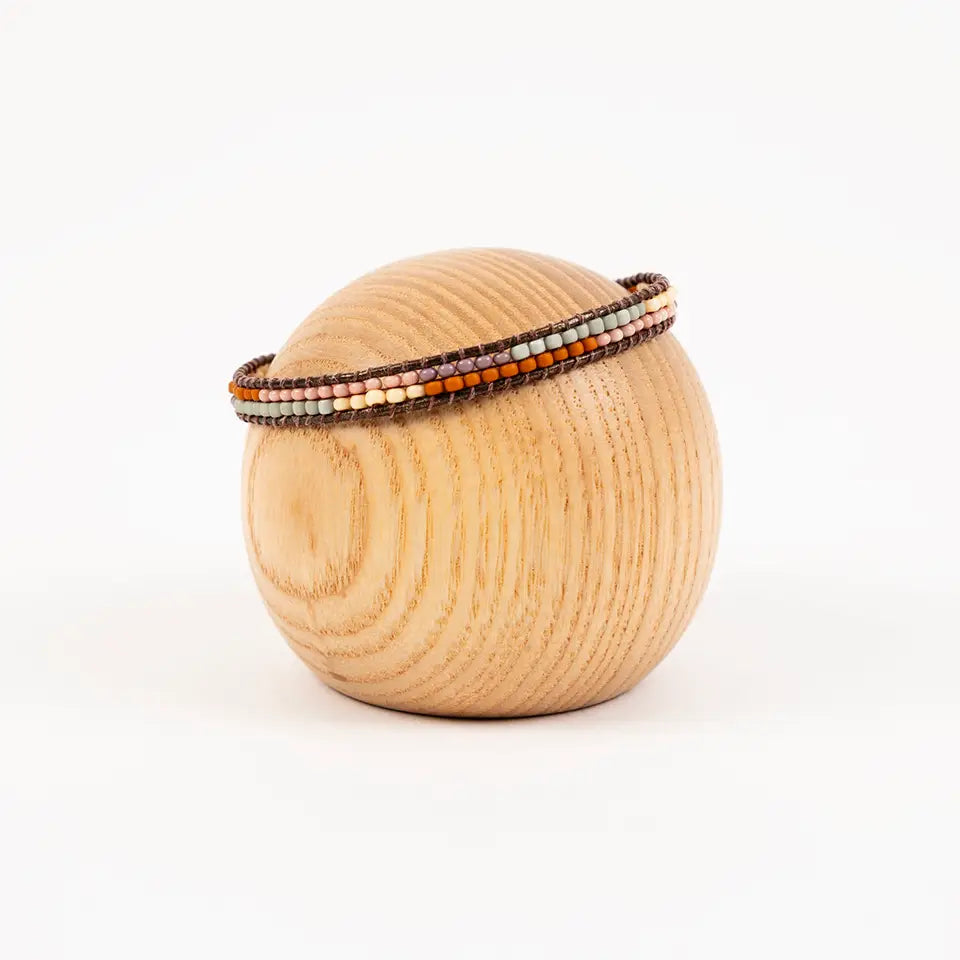 Layered Stripes Bead and Leather Bracelet- Assorted Colors