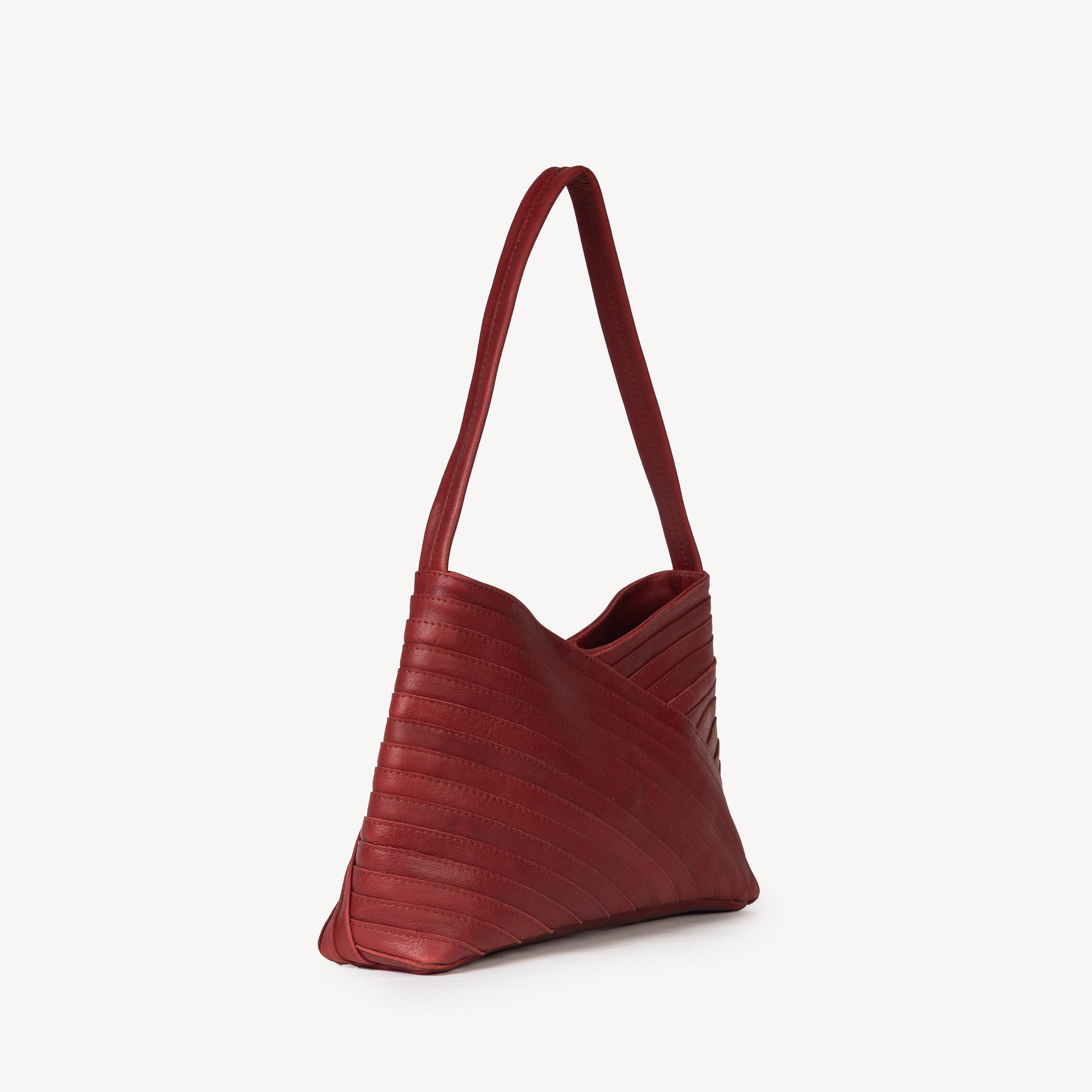 Leather Crisscross Handbag - Cherry