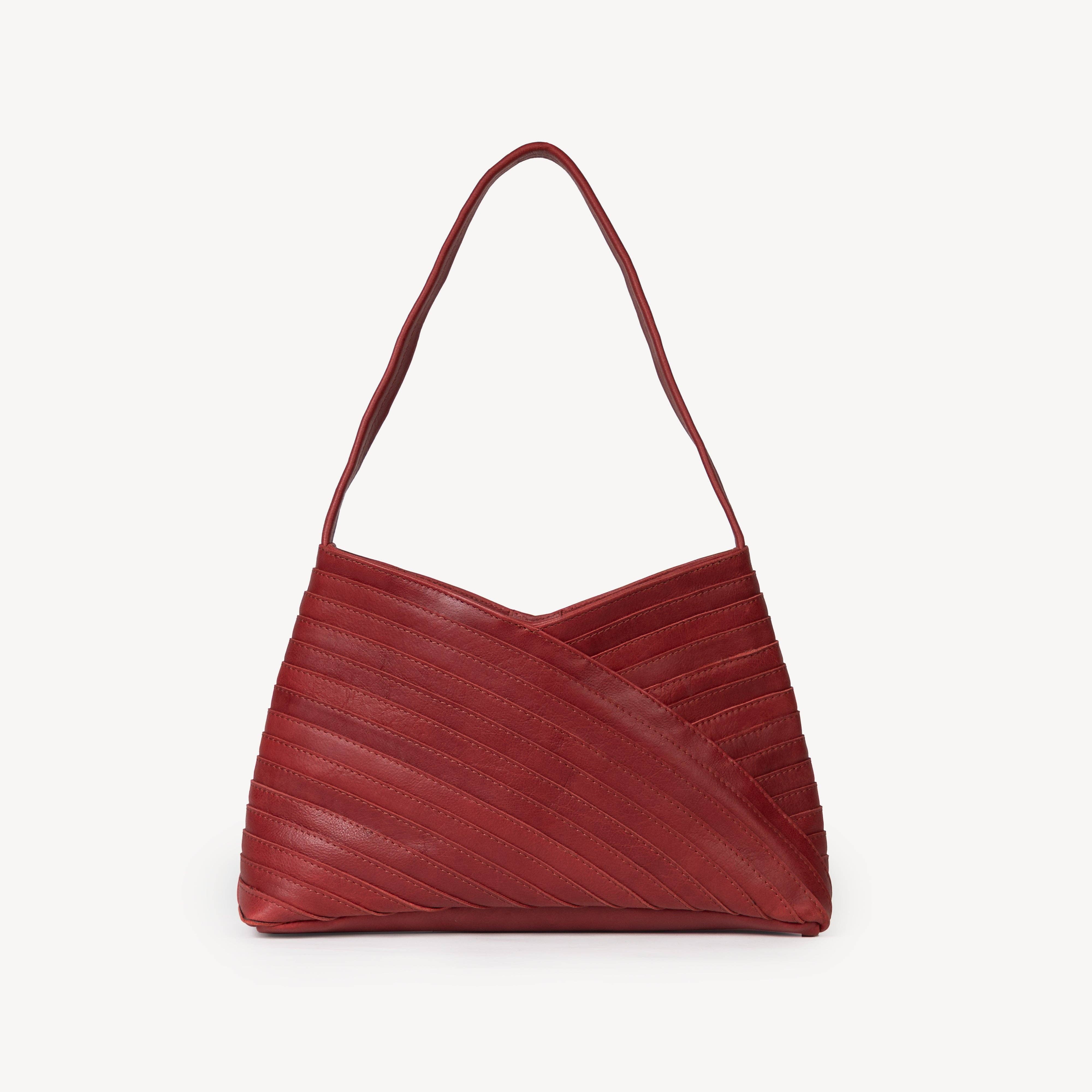 Leather Crisscross Handbag - Cherry