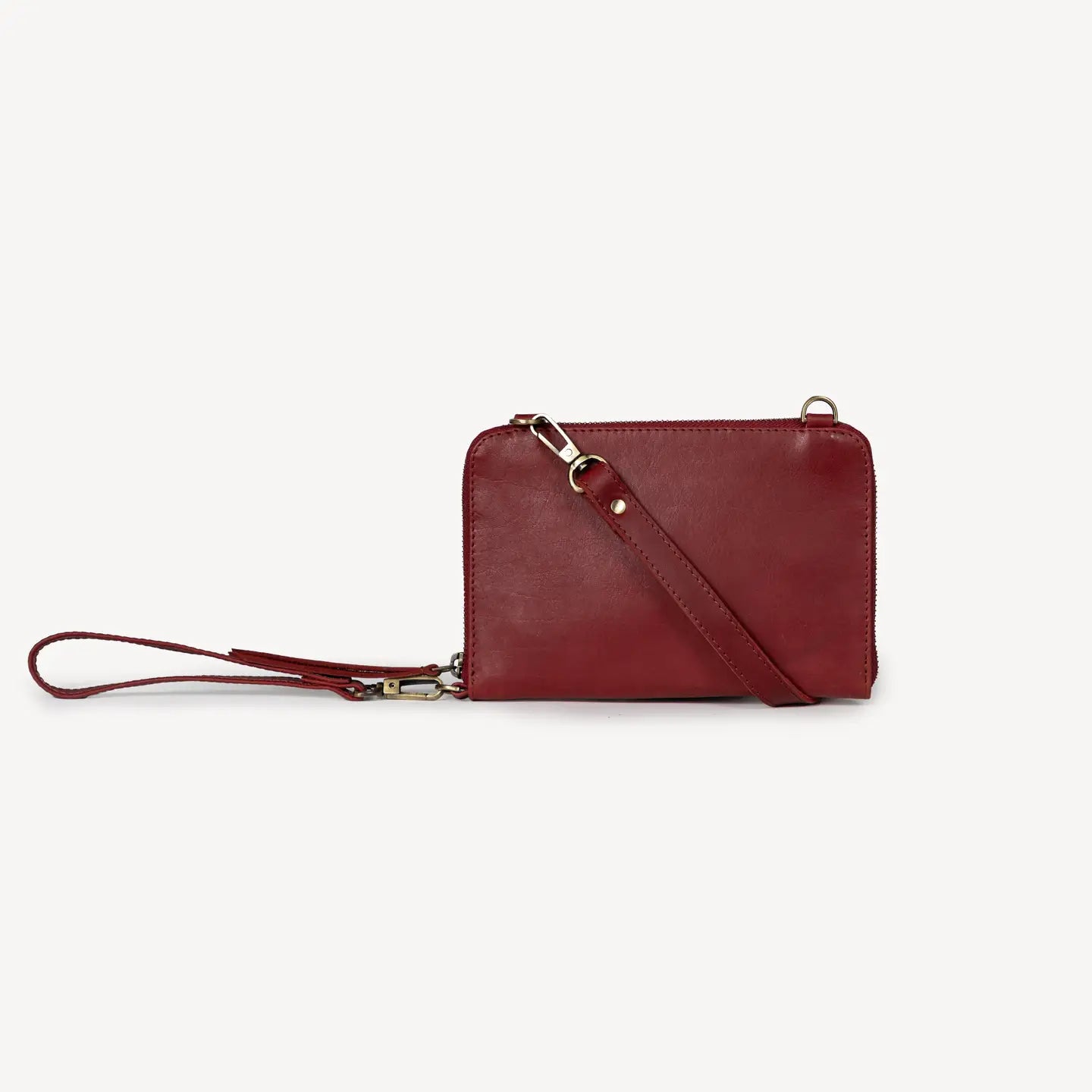Leather Crossbody Wallet- Cherry