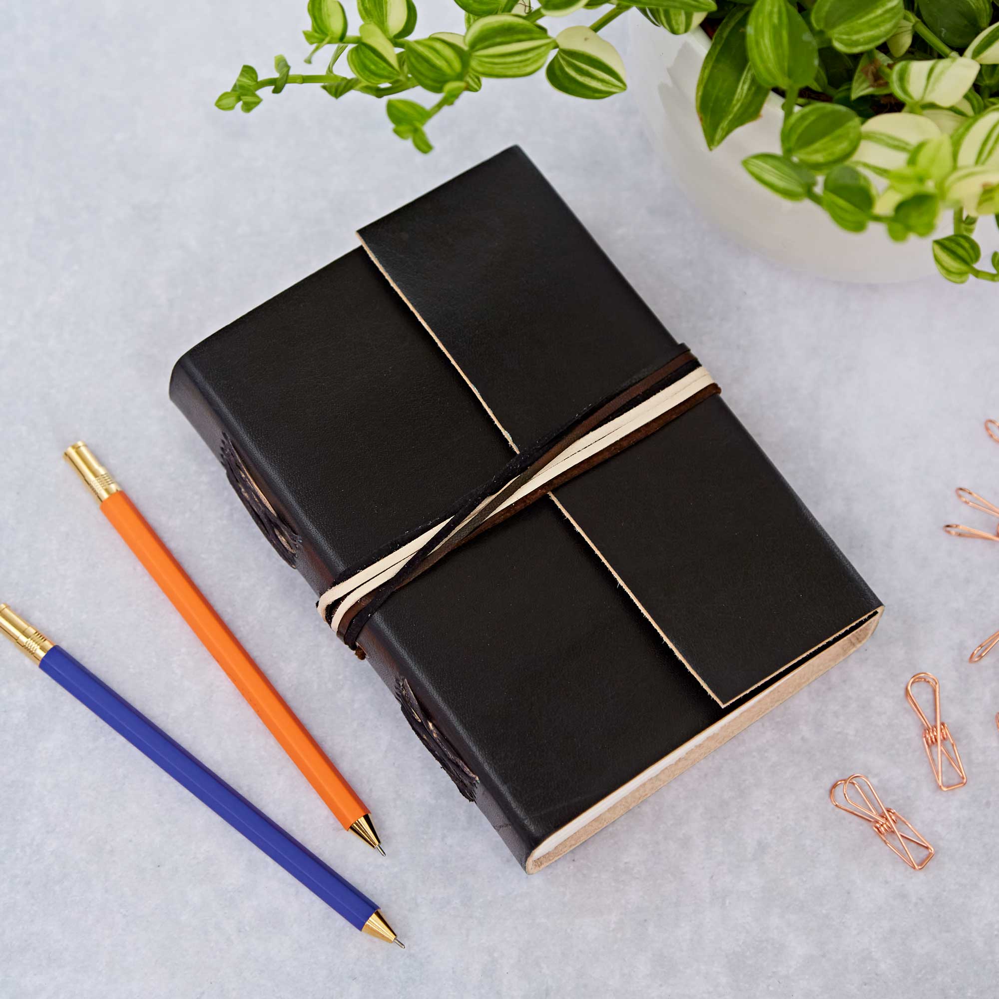 Buffalo Leather Journal - Unlined Notebook - Black