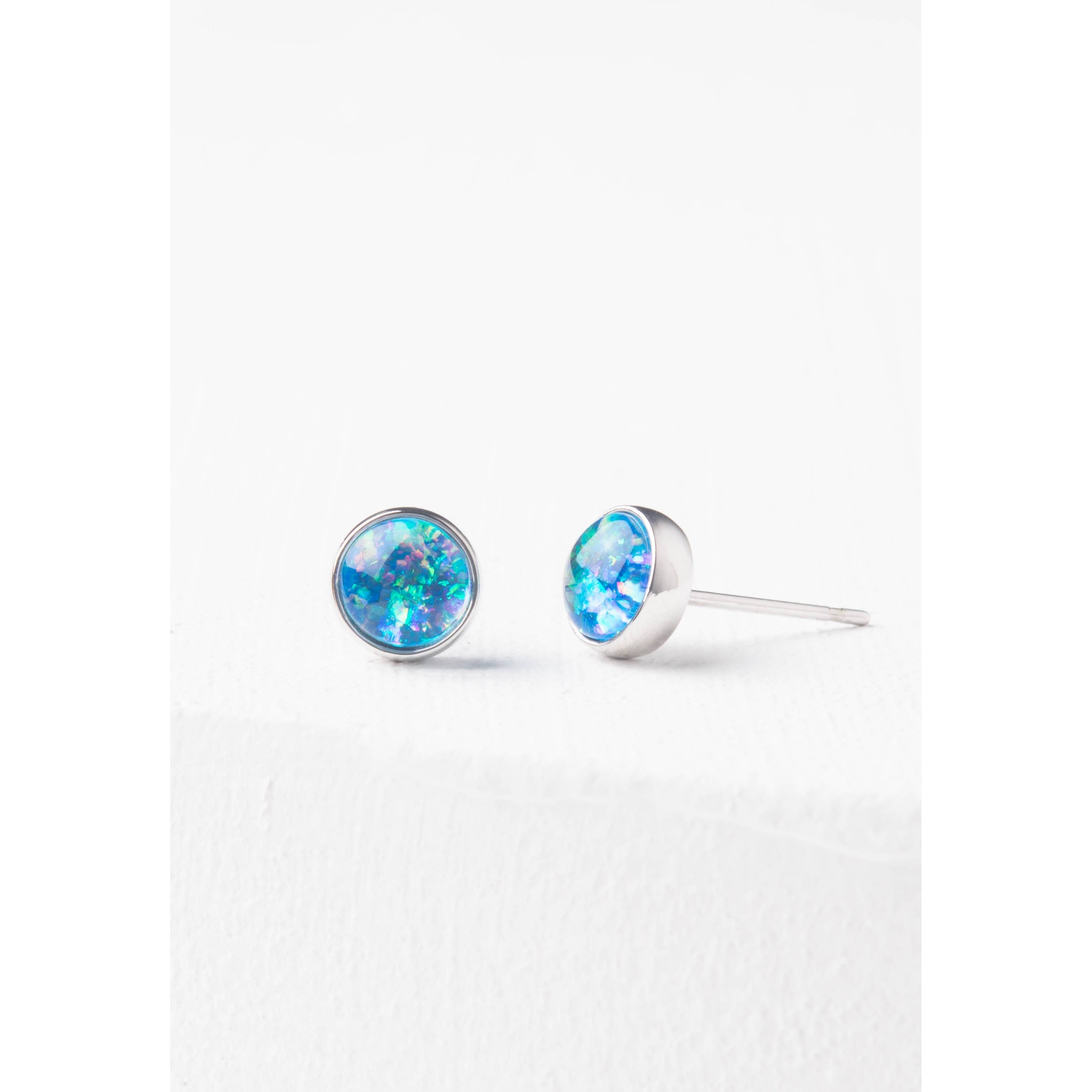 Lora Blue & Silver Opal Studs