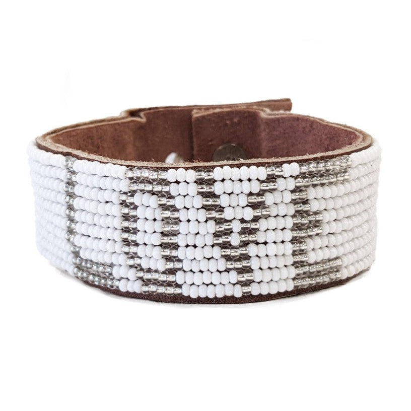 Love Beaded Leather Cuff - Silver - Affirmations- Assorted Sizes