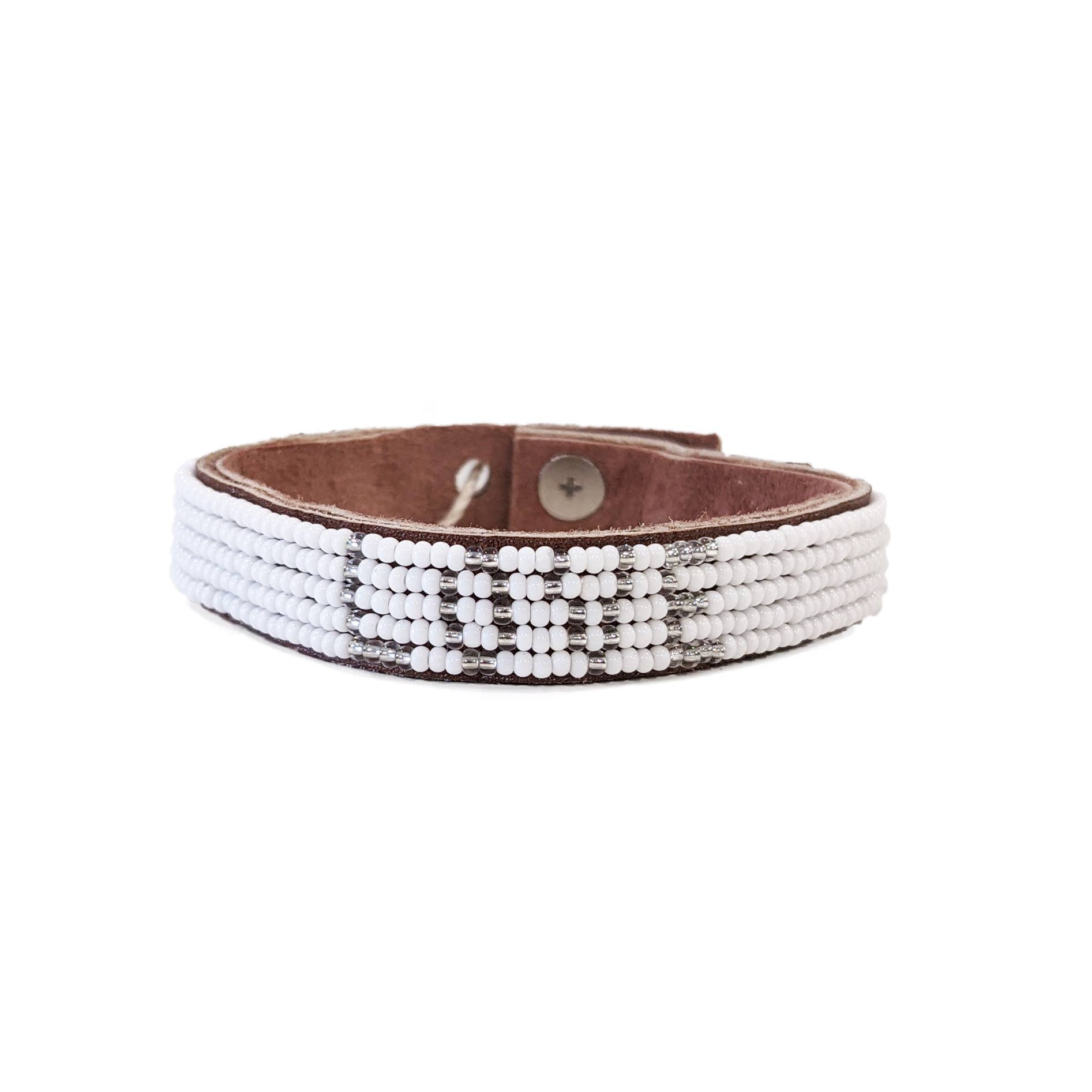 Love Beaded Leather Cuff - Silver - Affirmations- Assorted Sizes