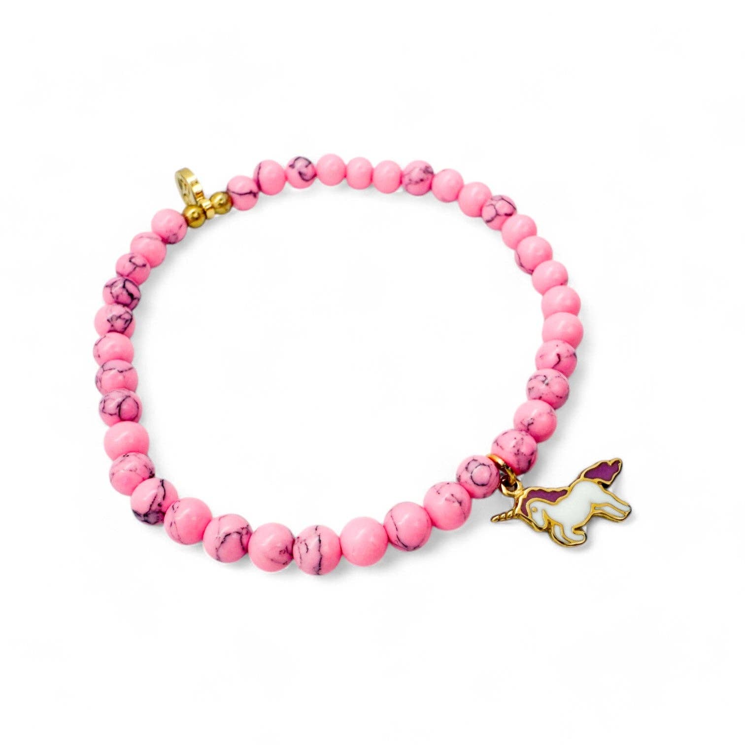 MINI Kids Charm Bracelet - Unicorn Charm + Magenta Howlite