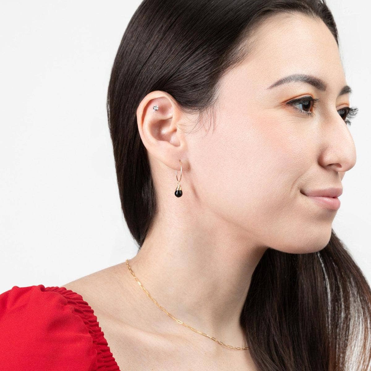 Midnight Black Charm Mini-Hoop Earrings