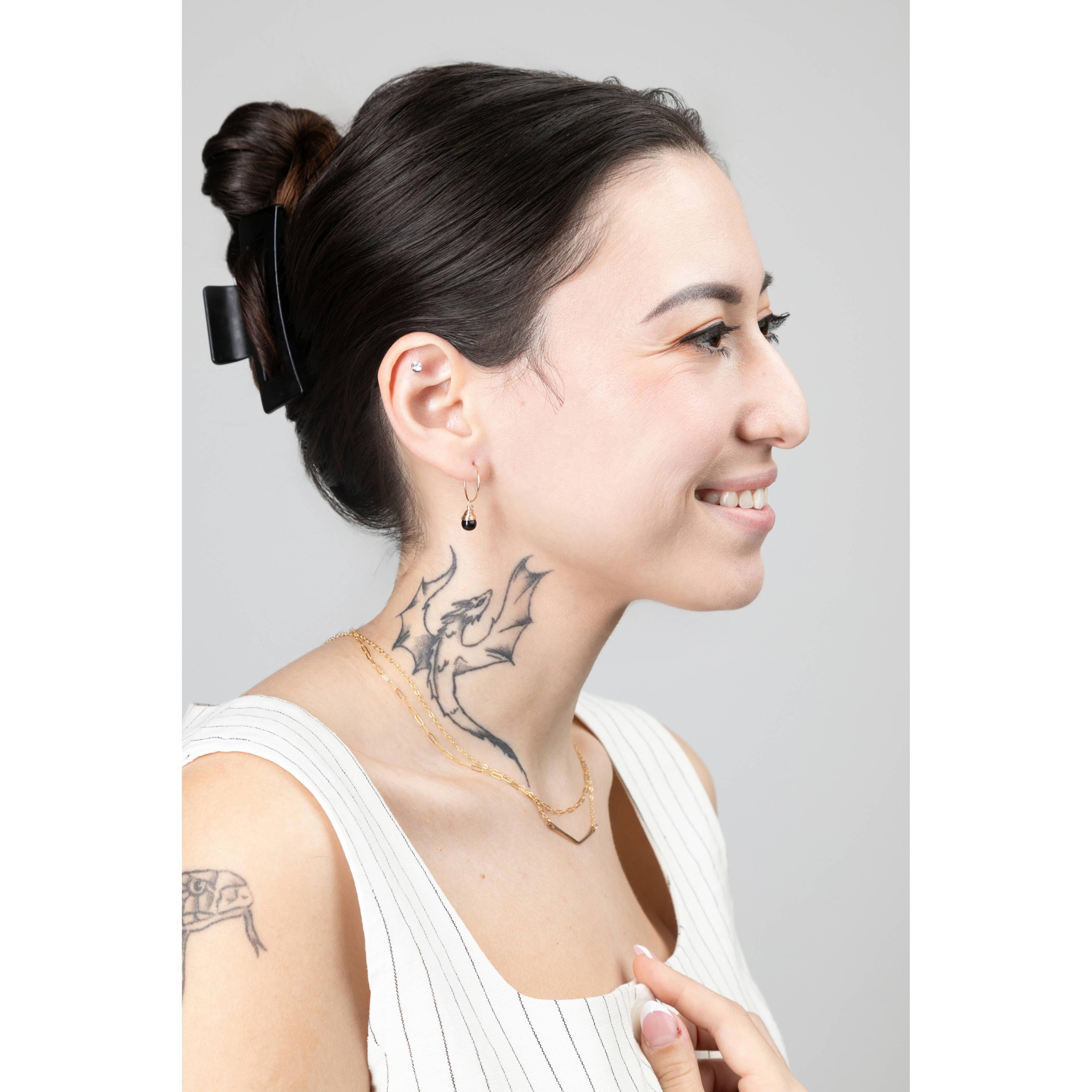 Midnight Black Charm Mini-Hoop Earrings