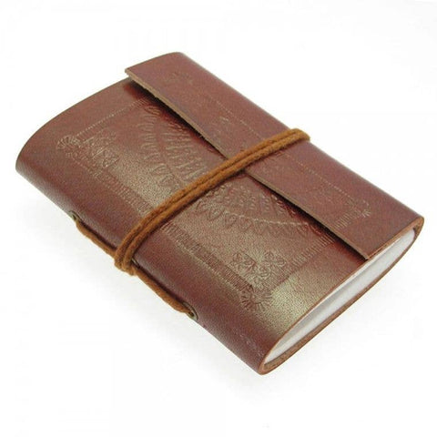 Mini Distressed Leather Notebook - Pocket Sized Embossed Leather