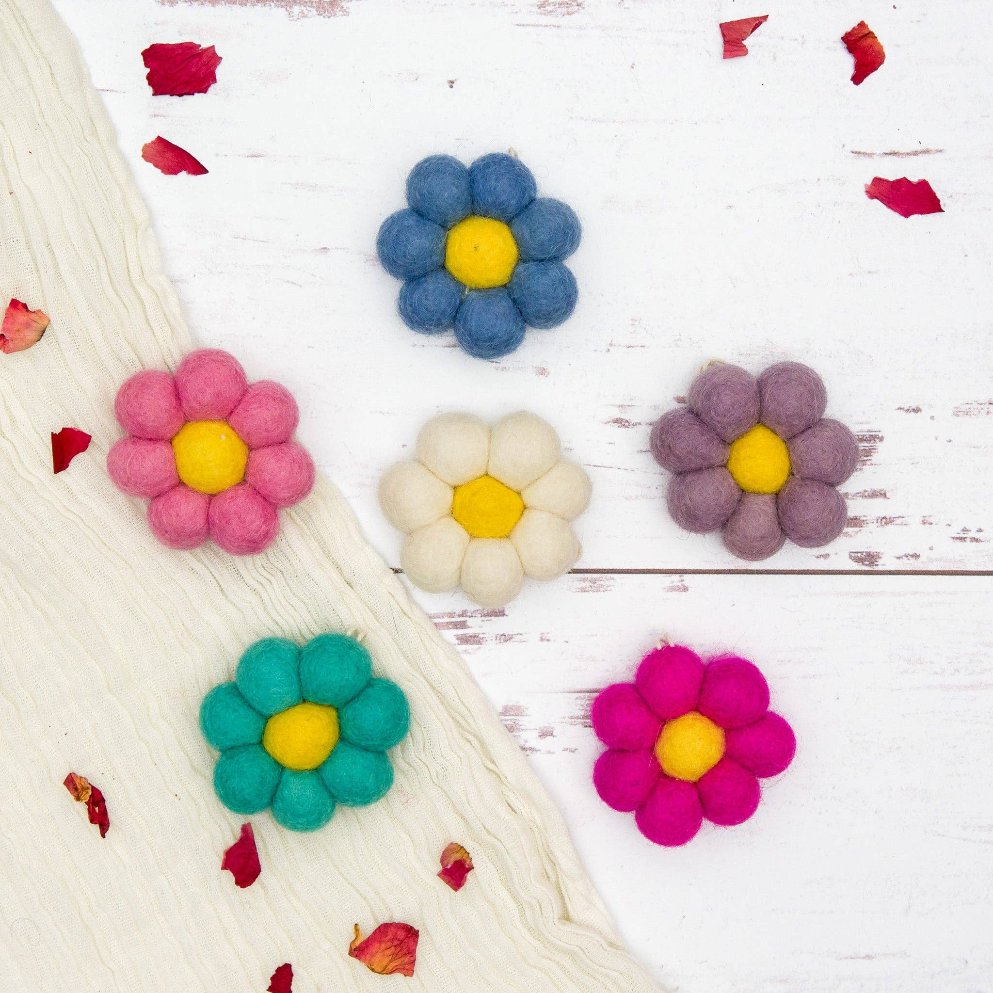 Mini Felt Flower Ornament- Assorted Colors- Sold Individually