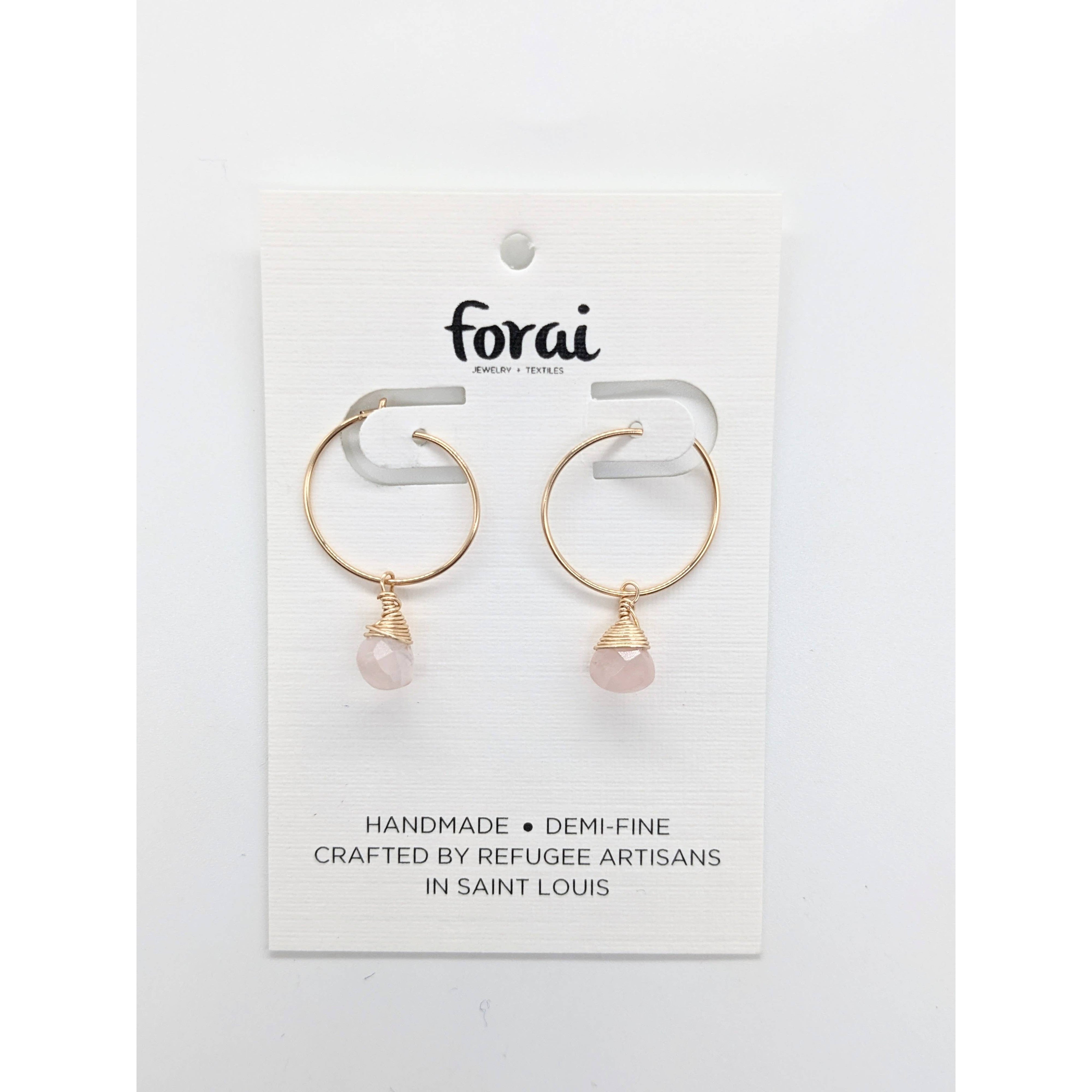 Mini-Hoop with Quartz Charm Earrings- Assorted