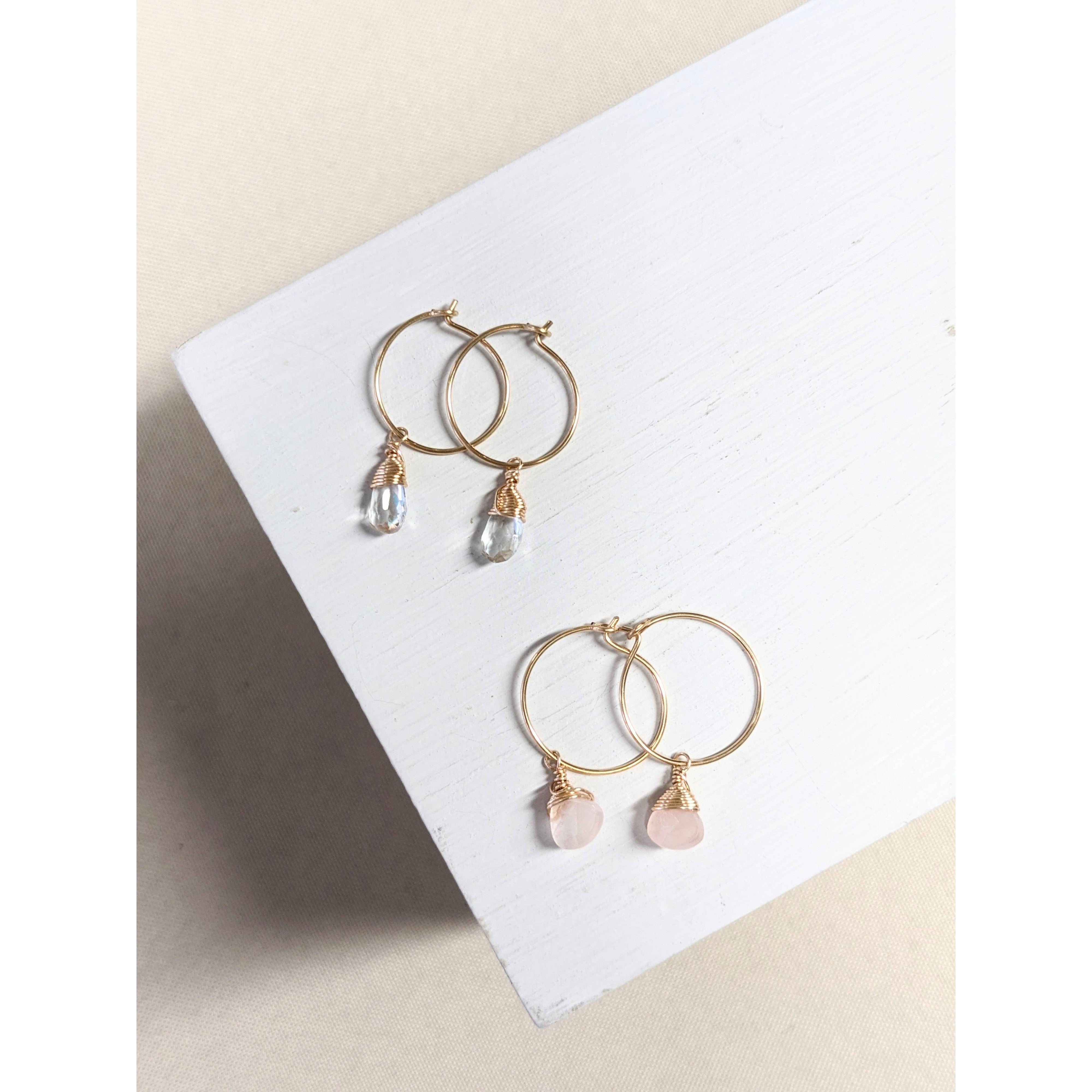 Mini-Hoop with Quartz Charm Earrings- Assorted