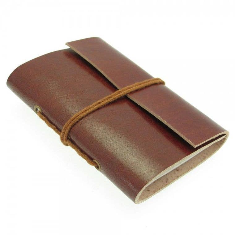 Mini Leather Single Bound Notebook - Pocket Sized Plain Leather