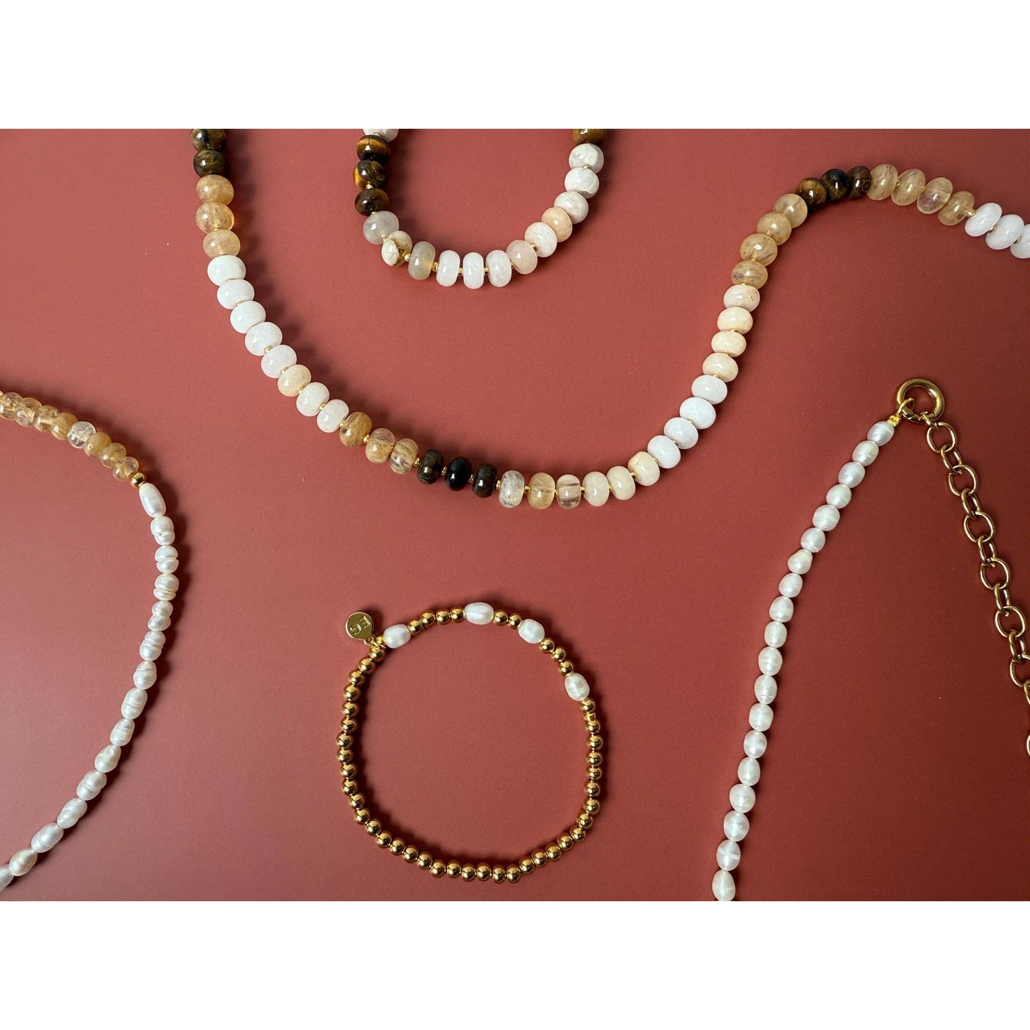Morse Code Pearl & Gold Beaded Bracelet | MOTHER