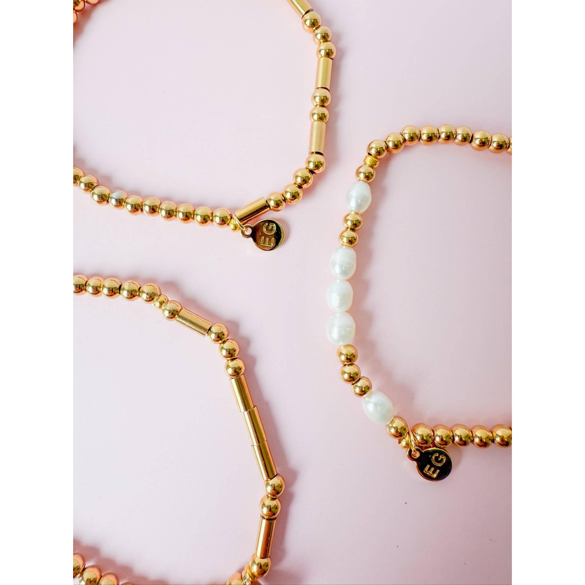 Morse Code Pearl & Gold Beaded Bracelet | MOTHER