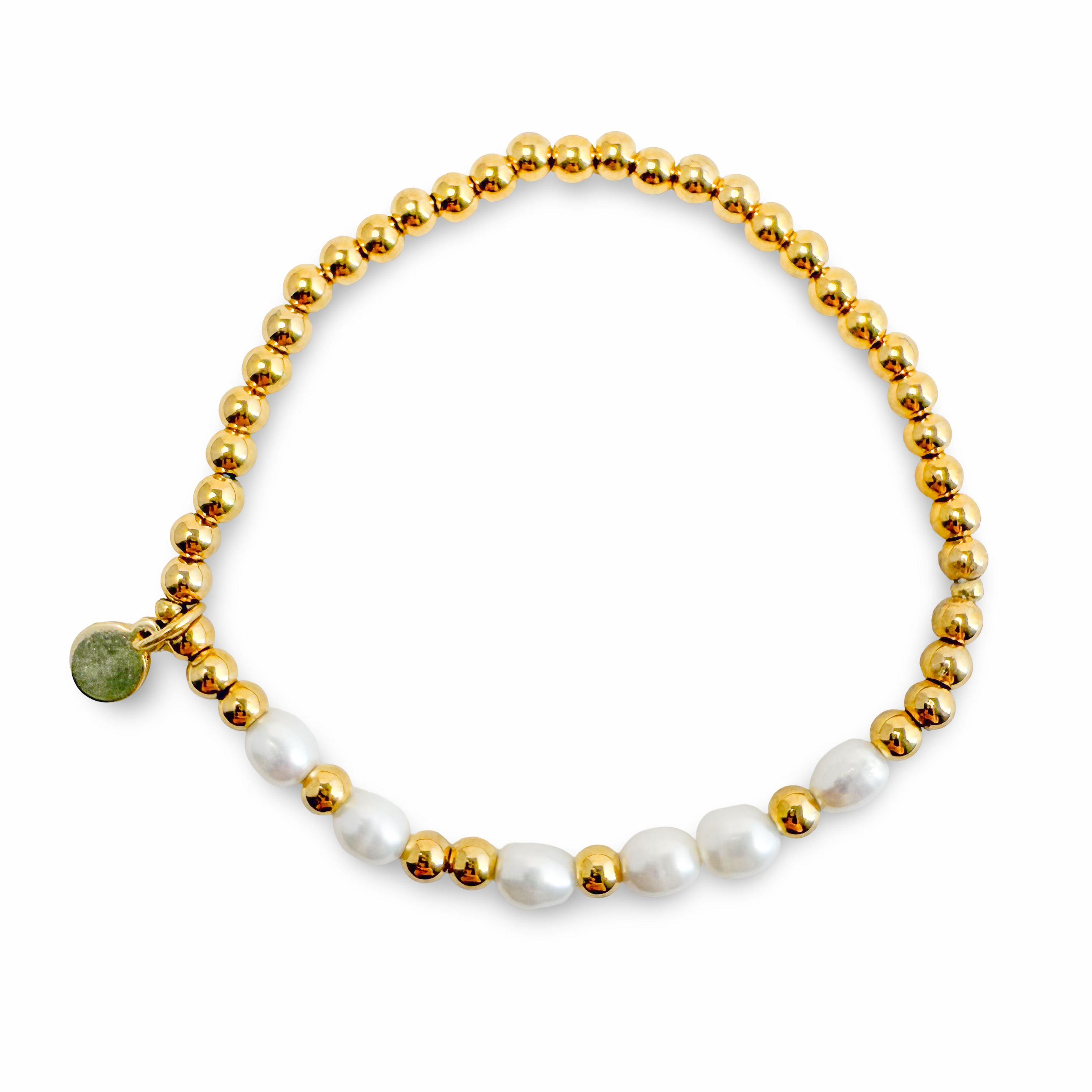 Morse Code Pearl & Gold Beaded Bracelet - STRENGTH