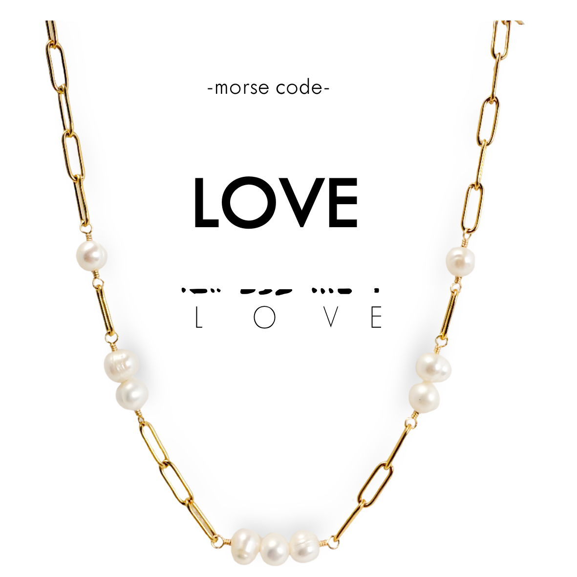 Morse Code Pearl & Waterproof Gold Paperclip Chain Necklace- Assorted Words