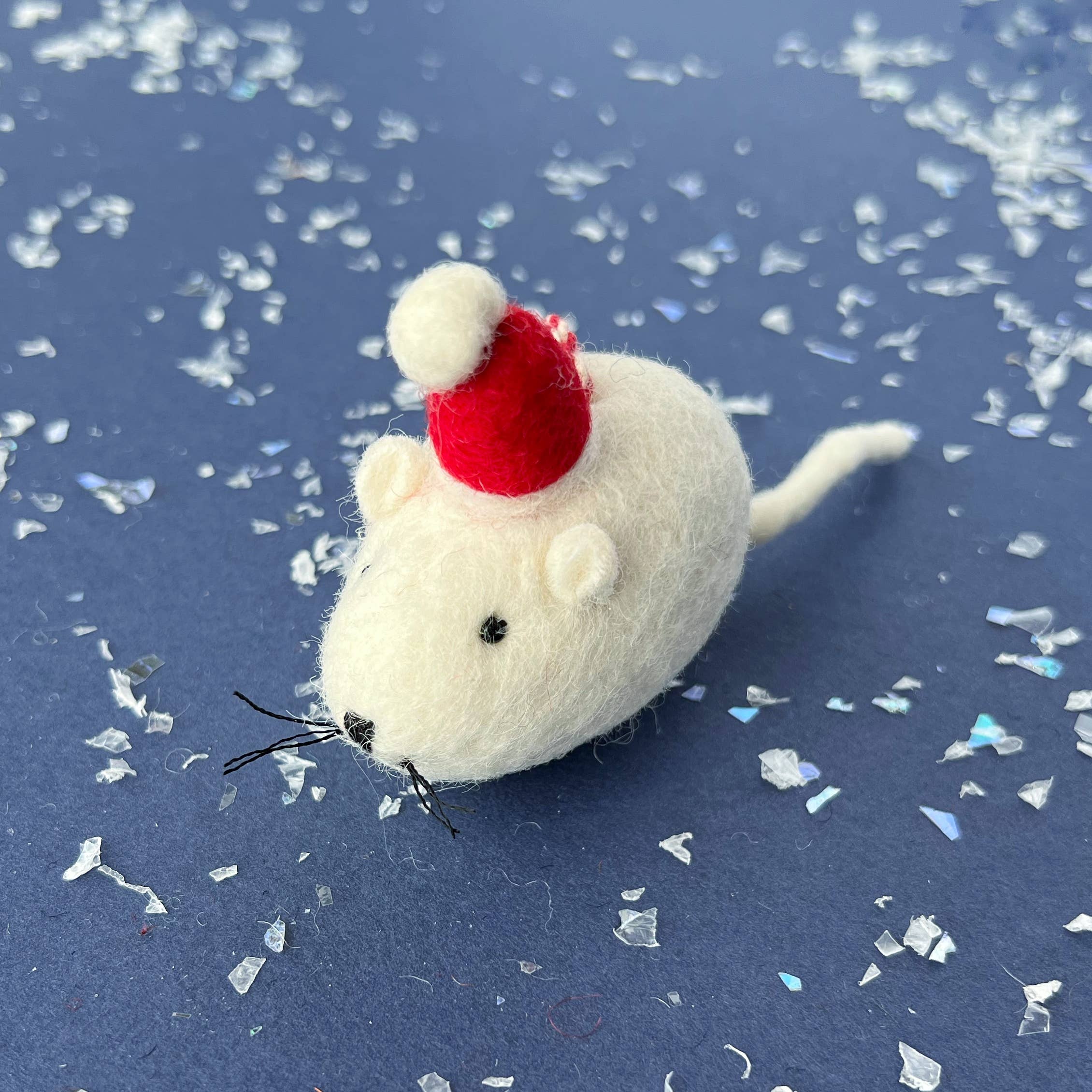 Mouse with Red Hat Tufted Wool Ornament