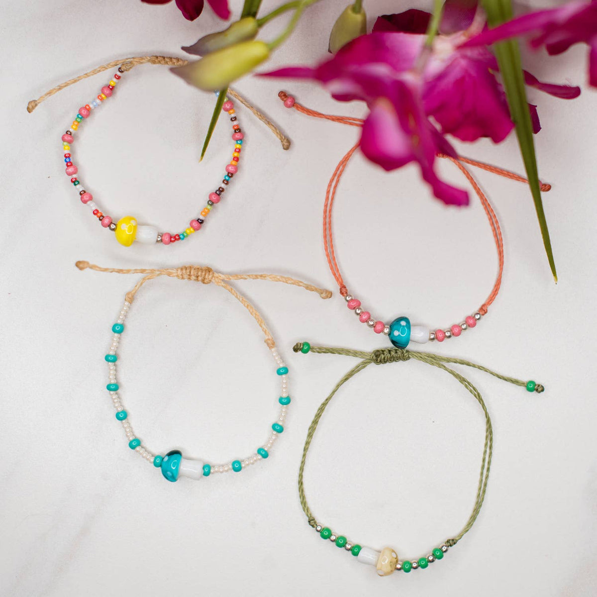Mushroom Beaded String Bracelet- Assorted Colors and Styles