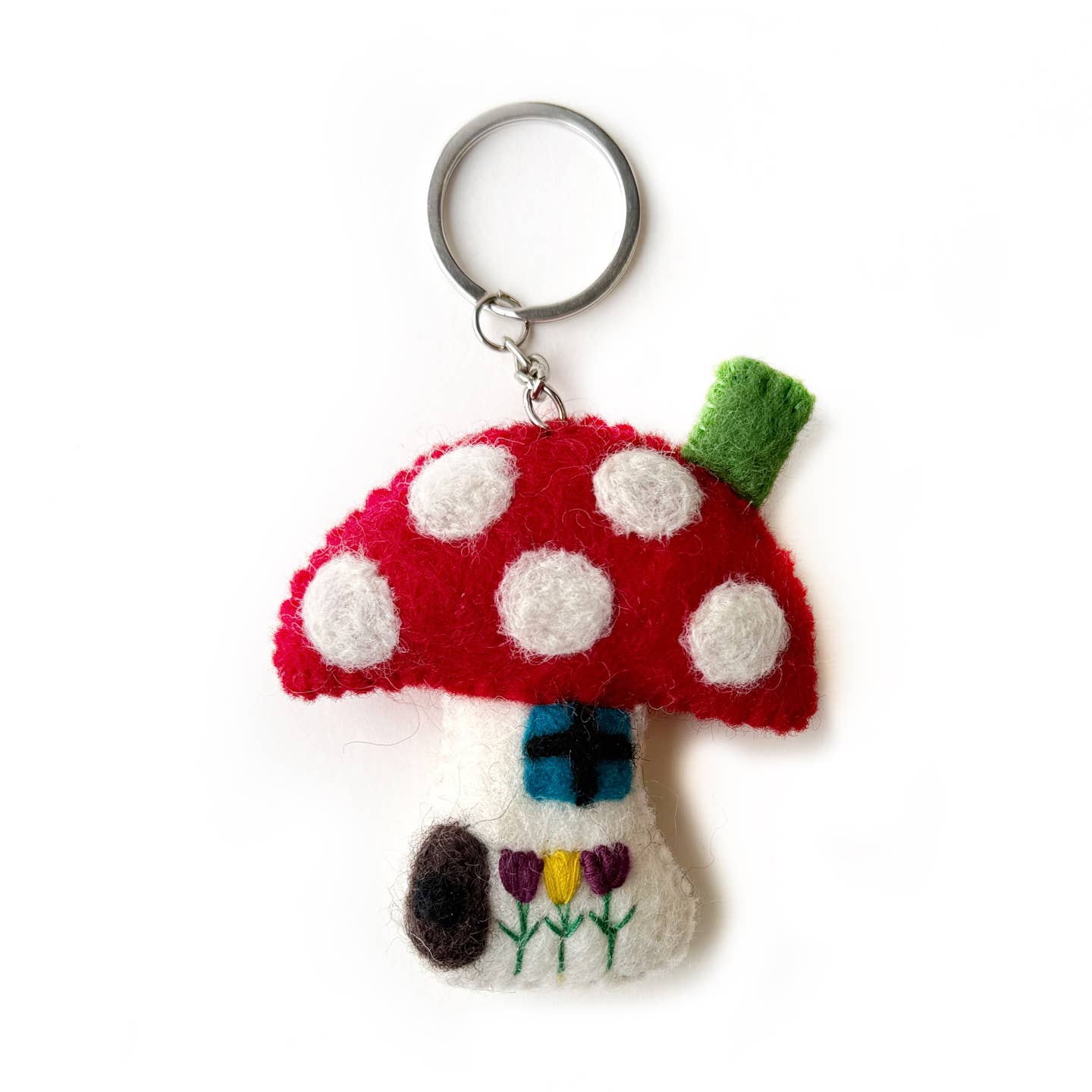 Mushroom House Felt Wool Keychain