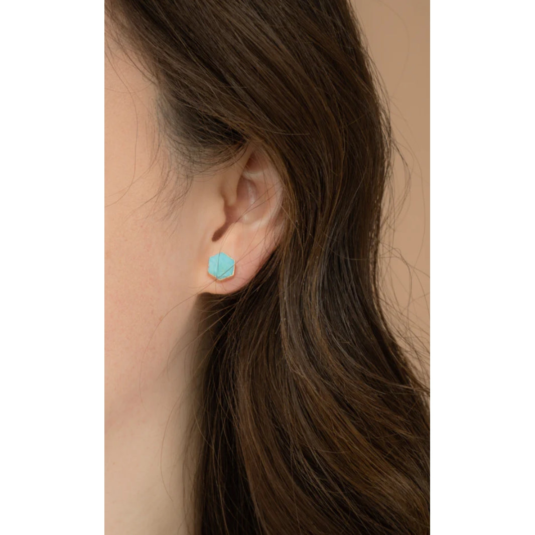 Natalie Turquoise Hexagon Stud Earrings