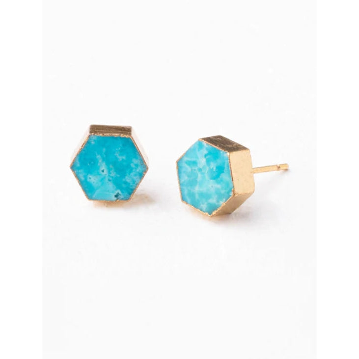 Natalie Turquoise Hexagon Stud Earrings