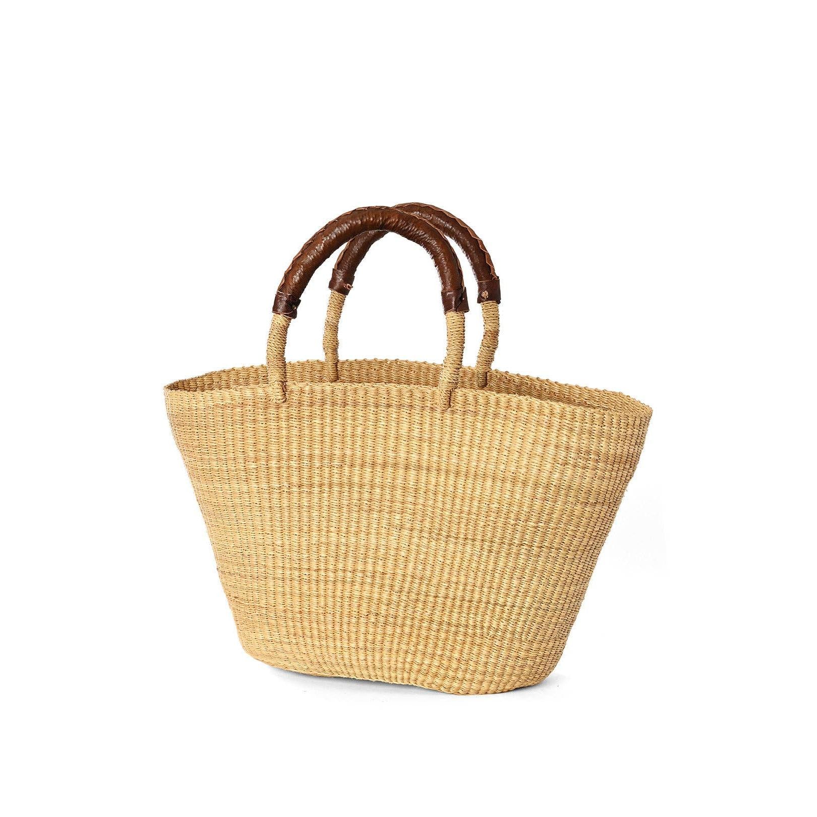 Natural Grass Shopper with Leather Handles (Local Pickup/Local Delivery Only)