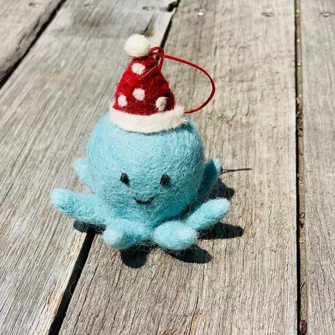 Octopus with Santa Hat Ornament