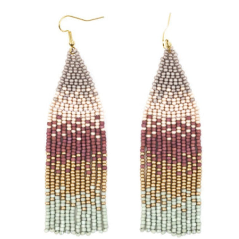 Ombre Beaded Fringe Earrings- Sold Individually- Assorted Colors