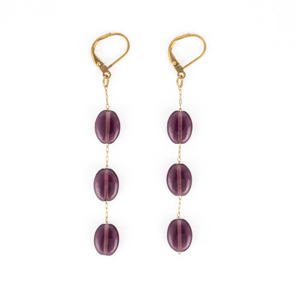 Oval Glass Dangle Earrings- Assorted Colors