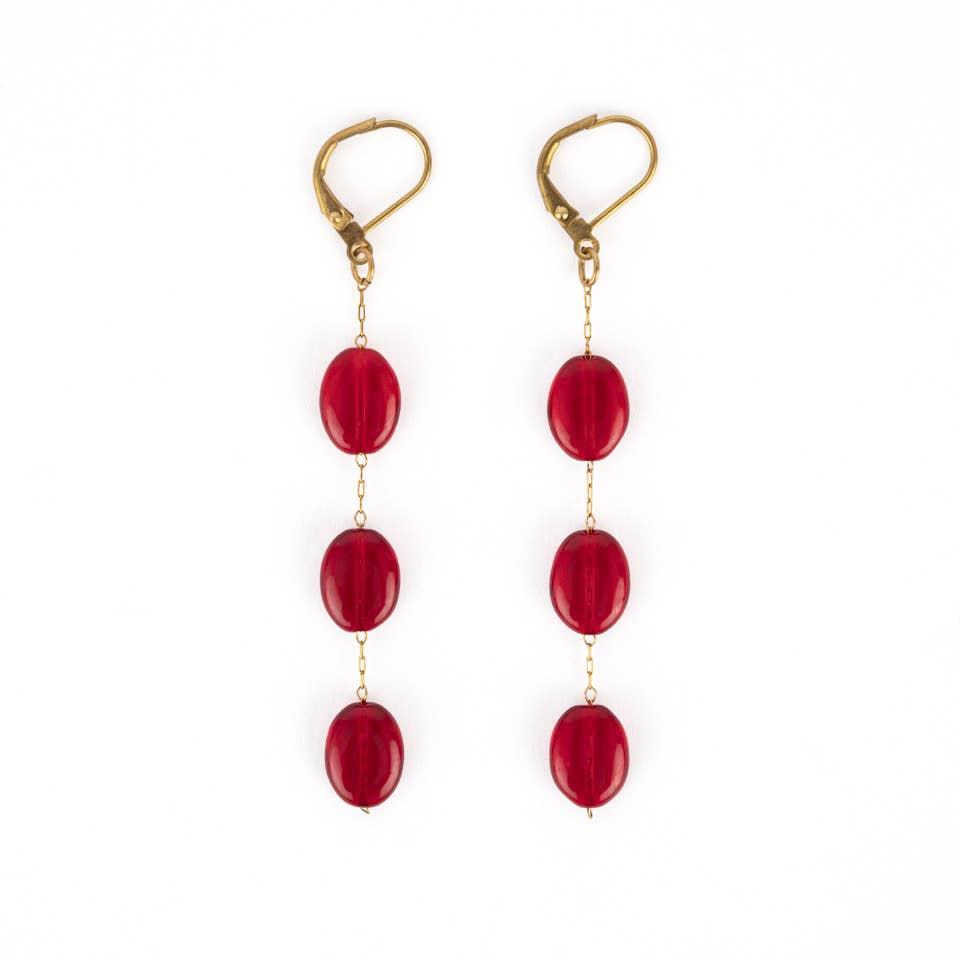 Oval Glass Dangle Earrings- Assorted Colors