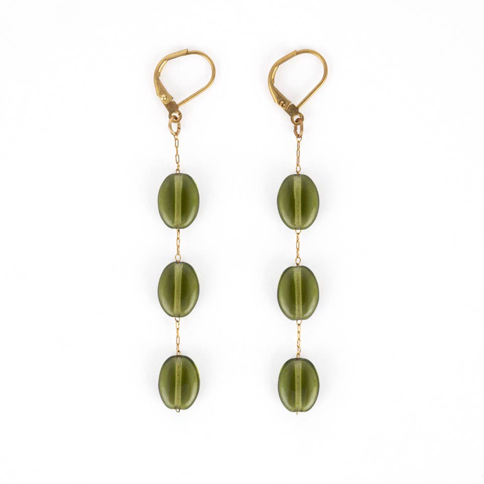Oval Glass Dangle Earrings- Assorted Colors