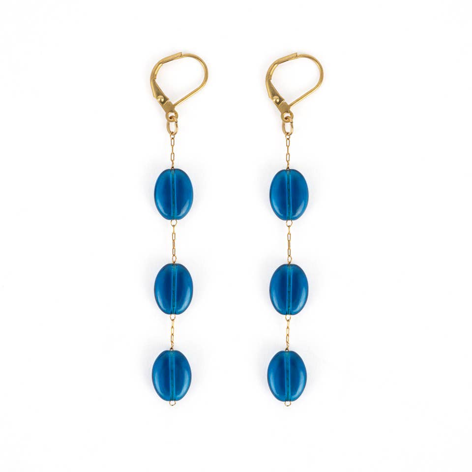 Oval Glass Dangle Earrings- Assorted Colors