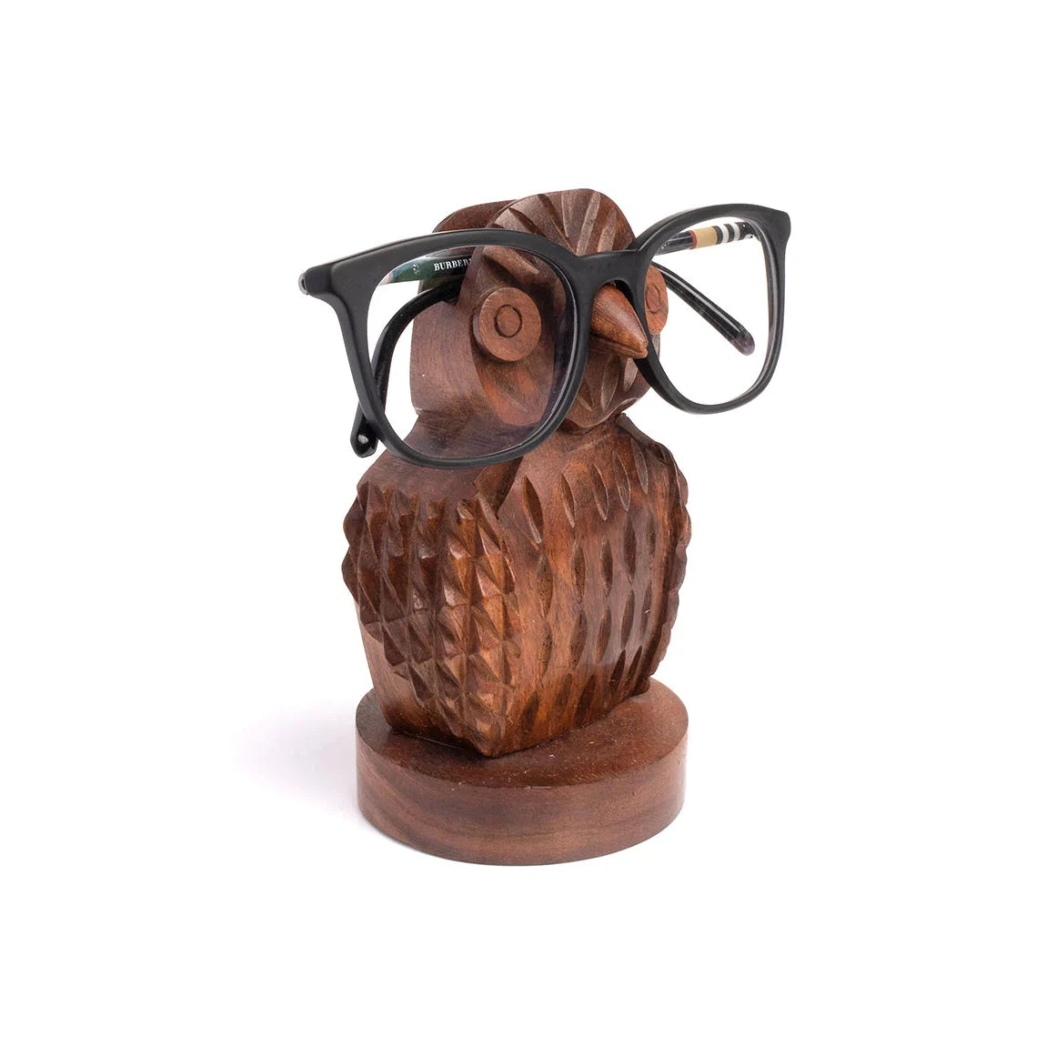 Owl Eyeglass Holder Stand - Hand Carved Wood