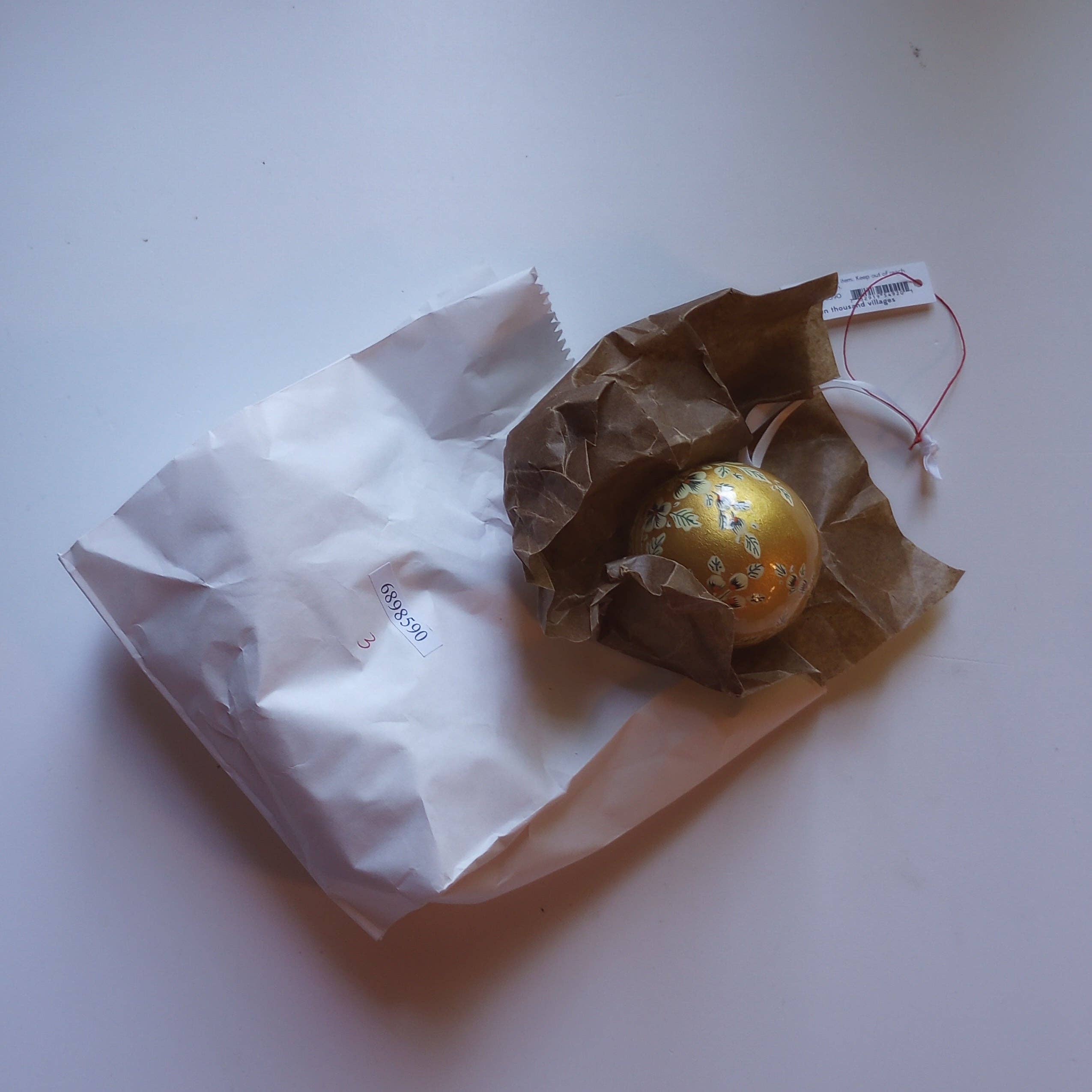 Painted Gold Florals Paper Mache Ball Ornament