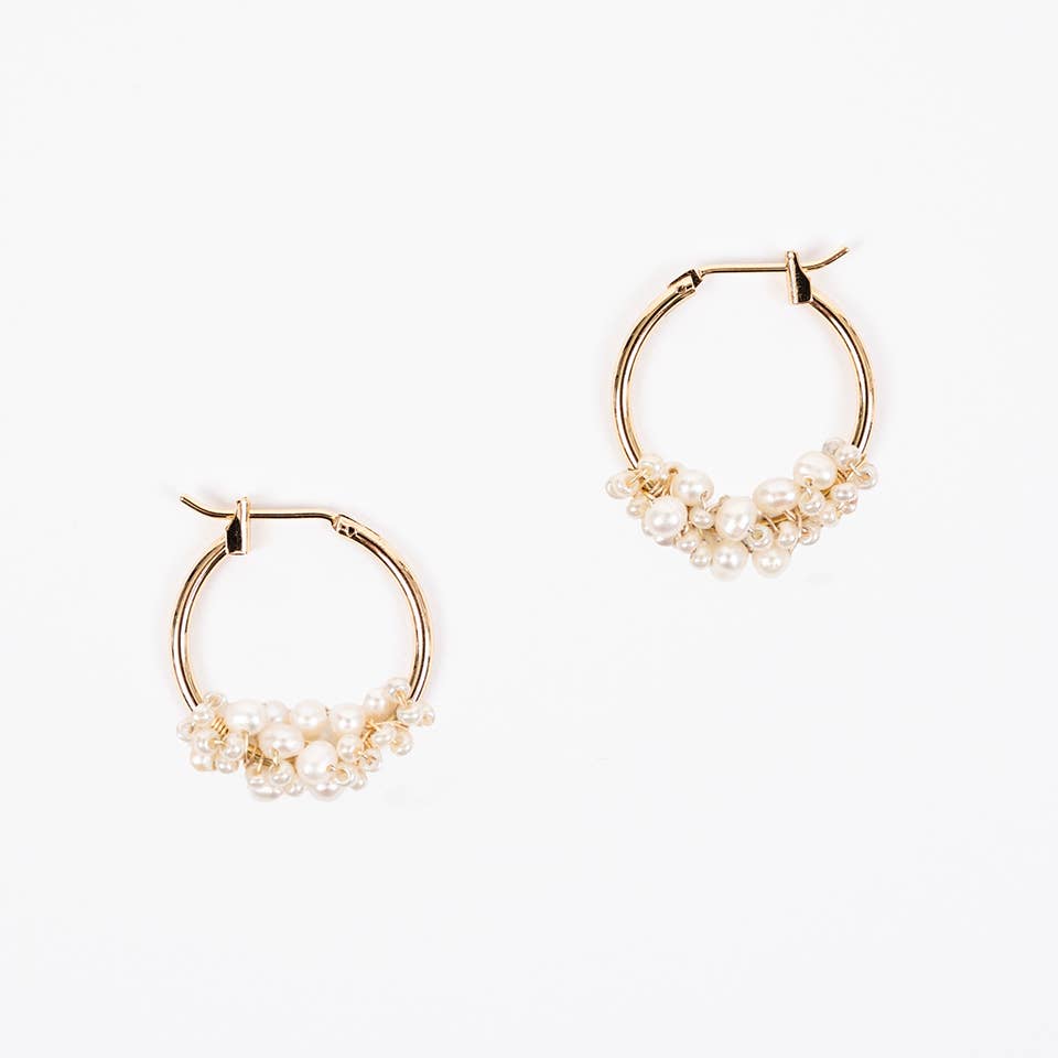 Pearl Cluster Hoop Earrings