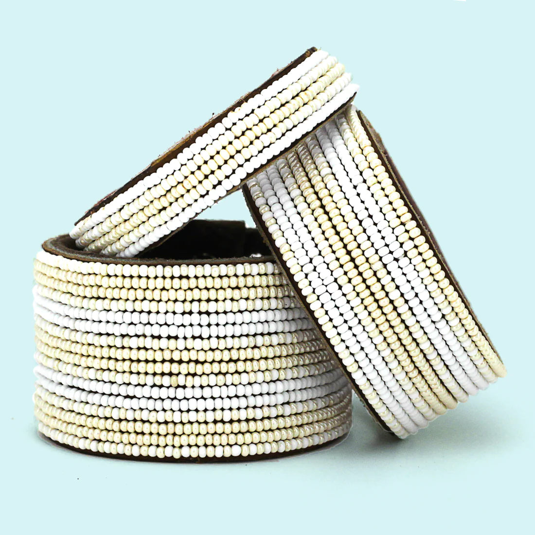 Pearl and White Stripe Leather Cuff- Assorted Sizes