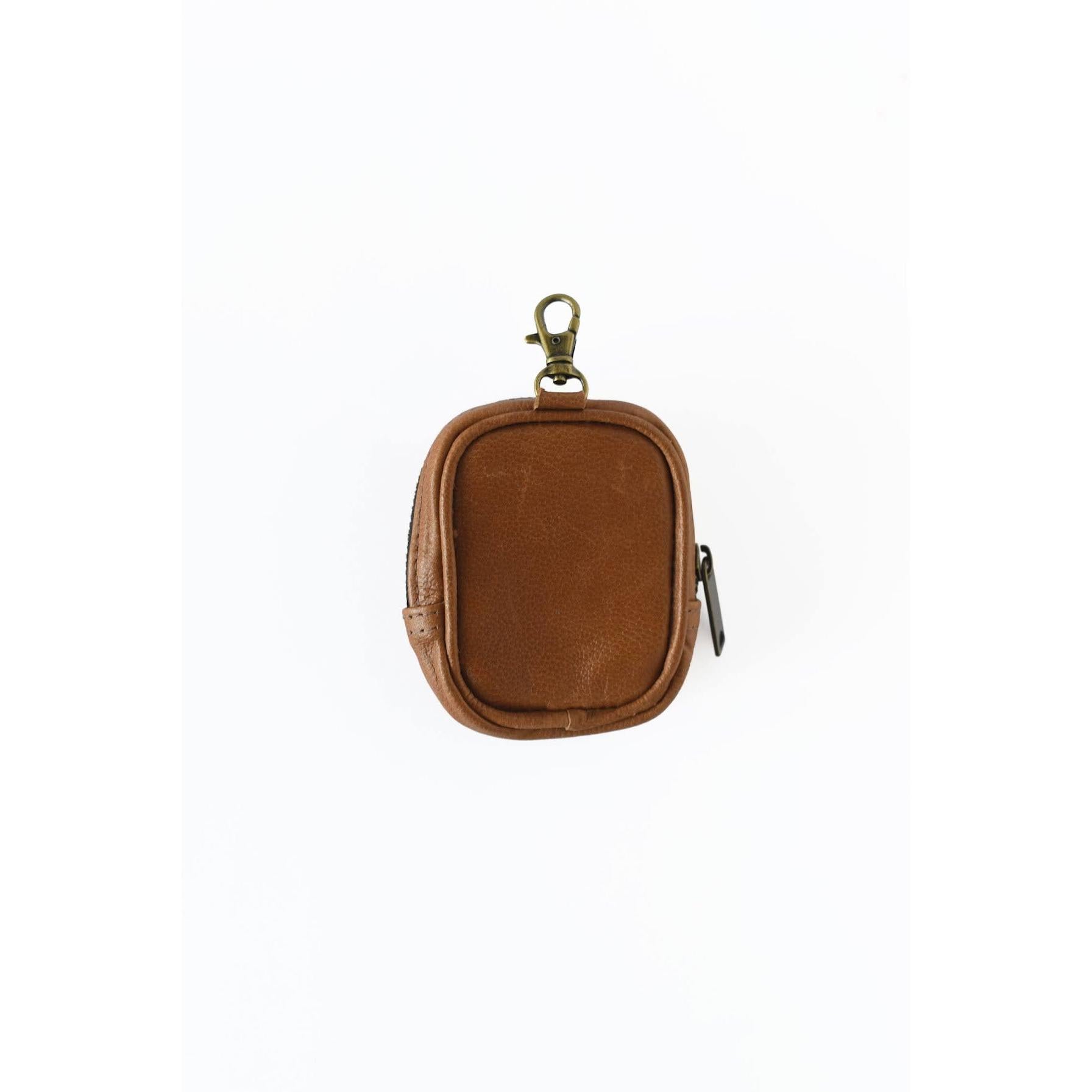 Pebbled Cognac Brown Leather Pouch Charm