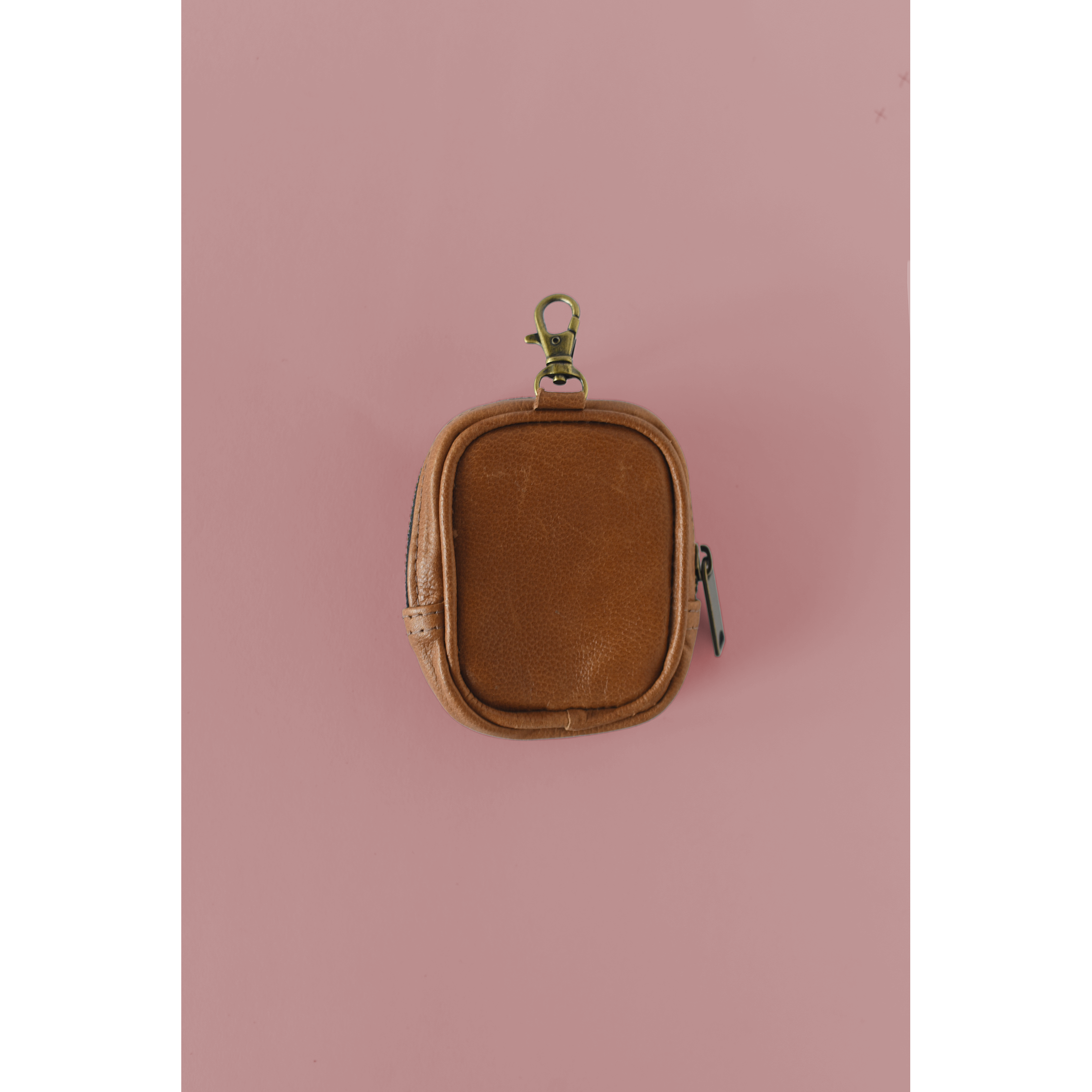 Pebbled Cognac Brown Leather Pouch Charm